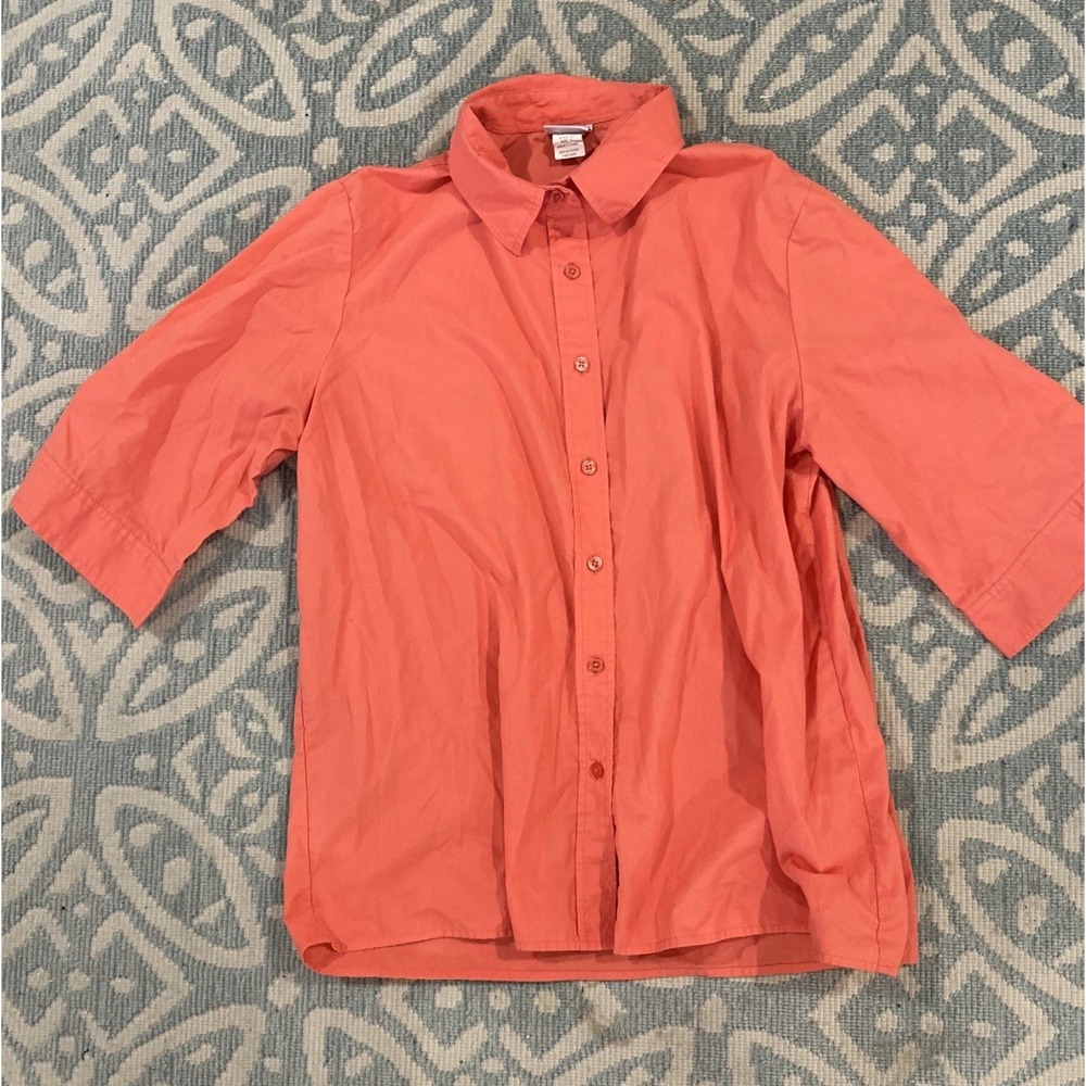 American Sweetheart Womens Shirt‎ Coral 1/2 Sleeve Button Up Collared Sz Large L